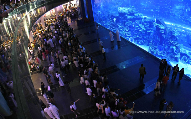 Dubai aquarium & Underwater zoo - Viewers watching from outside